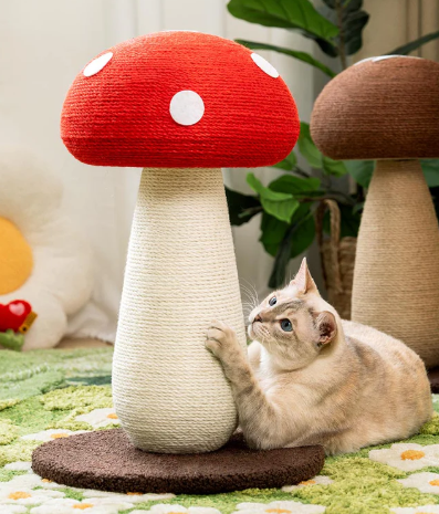 Handcrafted Mushroom-Shaped Natural Sisal Scratching Post for Large Cats
