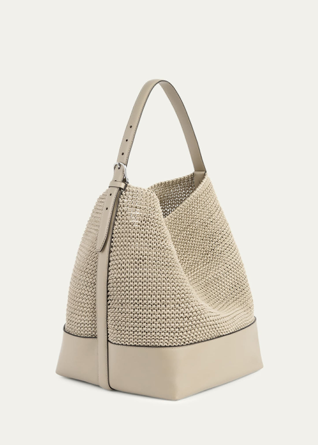 Cream Wovenr Handheld Bag with Adjustable Strap