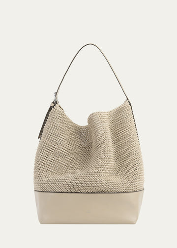 Cream Wovenr Handheld Bag with Adjustable Strap